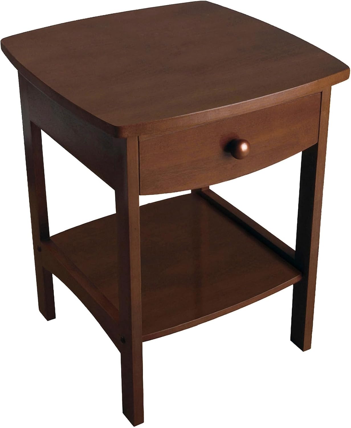 22 x 18 x 18-Inch Wood Curved End Table/Night Stand with One Drawer, Brown