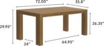 72 Inch Modern Solid Wood Dining Table - Solid Pine, Wirebrush Finish, Seats 6, Non-Toxic Finish, Easy Assembly, for Kitchen or Office, Pecan Wirebrush - Image 2