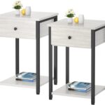 Nightstand Set of 2 Modern End Table Side Table with Drawer and Storage Shelf Wood Night Stand Greige Bedside Table for Bedroom, Living Room, Sofa Couch, Hall, Easy Assembly, Greige