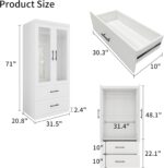 Wooden Armoire Wardrobe Closet with Glass Door, Bedroom Armoire Storage Cabinet, 4 Door Modern White Armoire Wardrobe Closet with Hanging Rod for Bedroom - Image 2