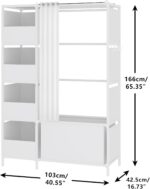Portable Closet，Free Standing Wardrobe Closet with Hanging Rod and Curtain，Clothes Storage Organizer, for Cloakroom, Bedroom，40.55 x 16.73 x 65.35Inches，White - Image 2