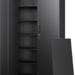 Metal Storage Cabinets with Lock Doors,Tall Locker Organizer Steel Garage Cabinets, 5 Adjustable Layers Shelves for Home, Office, Warehouse,Tool,Industrial(Black)