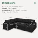 Sectional Sleeper Sofa with Pull Out Bed, Sleeper Sectional Couch for Living Room, Sleeper Sofa Bed with Storage Chaise, Velvet Black - Image 2