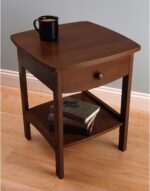 22 x 18 x 18-Inch Wood Curved End Table/Night Stand with One Drawer, Brown - Image 2