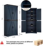 71" Tall Kitchen Pantry,Farmhouse Storage Cabinet with Adjustable Shelves,Load-Bearing Steel Pipe,Farmhouse Pantry Cabinet with 4 Barn Doors,for Kitchen,Dining Room,Living Room(Blue) - Image 2