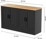 53" Black Buffet Cabinet with Storage, Modern Kitchen Sideboard with 4 Doors & Adjustable Shelves, Entryway Credenza & TV Console Table for Living Room, Dining Room - Image 2