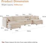 Modular Sectional Sofa, 146.5 Inch U Shaped Couch Set for Living Room, 4-Seater Comfy Cloud Couches with Two Movable Ottoman, DIY Combination, Chenille, Light Coffee - Image 2