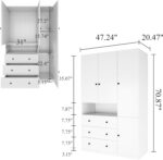 3-Door Armoire Wardrobe Closet: Wood 3 Drawers White Closet Cabinet for Large Capacity, Tall Cabinet Closet with Hanging Rod and Storage for Bedroom - Image 2