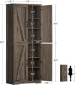 Tall Storage Cabinet, Kitchen Pantry Cabinet with 4 Shelves, Adjustable Shelves, Pantry Cabinets with 4 Barn Doors, Tall Kitchen Cabinets for Dining Room, Living Room, Dark Walnut - Image 2