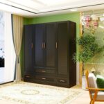 Large Armoire Wardrobe Closet with 4 Drawers, 6 Shelves & Hanging Rod, 4 Louver Doors Wooden Closet Storage Cabinet for Bedroom, Black 70.47”H - Image 2