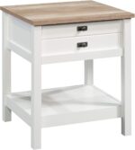 Nightstand, Farmhouse Style, Soft White with Oak Top