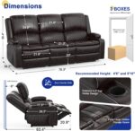 Redesigned Recliner Sofa 3 Seater Couch with Recliner, Home Theater Seating with Liftable Console & Removable Armrest, Manual PU Leather Sofa Reclining with Storage & USB Ports for Living Room - Image 2