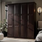 100% Solid Wood  Wardrobe w/Raised Panel Metal Knobs & Clothing Rods, Java, 60.25" w x 72" h x 22.75" d. Renewable Eco-Friendly Wood, Made in Brazil