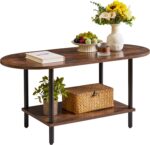 Rustic Coffee Table Small Coffee Table, TV Centre Table Stand 35 * 16 * 17", 2-Tier Oval Wood Tea Table for Living Room Apartment Rustic Brown