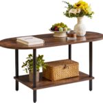 Rustic Coffee Table Small Coffee Table, TV Centre Table Stand 35 * 16 * 17", 2-Tier Oval Wood Tea Table for Living Room Apartment Rustic Brown