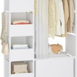 Portable Closet，Free Standing Wardrobe Closet with Hanging Rod and Curtain，Clothes Storage Organizer, for Cloakroom, Bedroom，40.55 x 16.73 x 65.35Inches，White