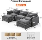 Sectional Couches for Living Room, 110.6" U-Shaped Modular Sectional Sofa, 5-Seat Chenille Deep Seat Cloud Couch with 2 Movable Ottomans & Throw Pillows, Grey - Image 2