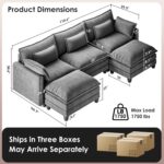 Modular Sectional Sofa 110.6" U-Shaped Modern Comfy Cloud Couch, 5-Seat Chenille Deep Seat Sofa with Throw Pillow & Movable Ottoman for Living Room, Bedroom and Apartment, Grey - Image 2