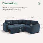 Modular Sectional Sleeper Couch with Pull Out Bed, Corduroy L Shaped Sofa with Storage, Convertible Sectional Couches for Living Room, Blue - Image 2