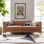 84" W Faux Leather Sofa Couch with Metal Legs, Button-Tufted 3-Seater Sofa, Mid Century Modern Upholstered Couch for Living Room, Entertainment Area, Apartment,Camel