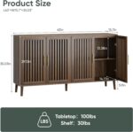 63" Long Sideboard Buffet with 4 Slatted Doors, Farmhouse Buffet Storage Cabinet with Adjustable Shelf, Coffee Bar Cabinet for Entryway, Kitchen, Dining Room, Living Room, Walnut Color | 4 Louvered Doors, Farmhouse Buffet, Storage Cabinet, Gold Handle, Coffee Bar Cabinet - Image 2