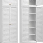 Kitchen Pantry Cabinet,90" Metal Storage Cabinet with Doors and 4 Adjustable Shelves,White Tall Locker Organizer Steel Garage Cabinets for Tool,File Cabinet for Office,Kitchen,Garage,School