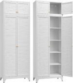 Kitchen Pantry Cabinet,90" Metal Storage Cabinet with Doors and 4 Adjustable Shelves,White Tall Locker Organizer Steel Garage Cabinets for Tool,File Cabinet for Office,Kitchen,Garage,School