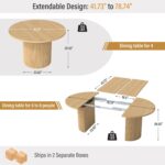 41 in-78 in Extendable Dining Room Table for 4-8, Round Expandable Kitchen Table with Fluted Base, Modern Farmhouse Oval Dinner Tables for Dining Room Kitchen Living Room (Natural) - Image 2