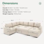 Sectional Couch with Pull Out Bed, Sectional Sleeper Sofa with Storage, U Shape Couches for Living Room, Velvet Beige - Image 2