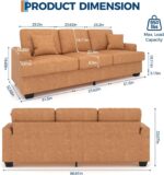 Modern 86" Leather Sofa with 2 Throw Pillows, Deep Seat Couch with Upholstered Cushion & Removable Cover,Comfy Faux Leather Sofa Couch for Small Space Apartment Lounge, Brown - Image 2