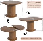 43.3 inch 59 inch Adjustable Size Round Dining Table for 4 6, Unique Design Modern Farmhouse Kitchen Table, Circle Dining Tables with Wood Strip Base for Kitchen Living Room (Walnut) - Image 2