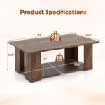 Rectangle Wood Center Table, 41" L 2-Tier Large Modern Tea Table w/Open Compartment, Easy Assembly, Accent Coffee Table for Living Room, Reception Room, Rustic Brown - Image 2