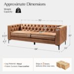 84" W Faux Leather Sofa Couch with Metal Legs, Button-Tufted 3-Seater Sofa, Mid Century Modern Upholstered Couch for Living Room, Entertainment Area, Apartment,Camel - Image 2