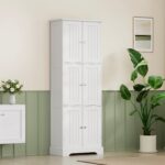 Tall Bathroom Storage Cabinet with 6 Doors, Freestanding Floor Cabinet with Adjustable Shelves, White Pantry Cabinet for Bathroom, Kitchen, Laundry Room - Image 2