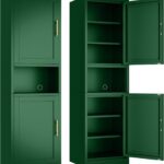 Tall Narrow Storage Cabinet 66.93" H Tall Bathroom Cabinet Metal Pantry Cabinets, 4 Adjustable Shelves for Kitchen, Home Office, Living Room, Dinning Room (20 inches Wide Green)