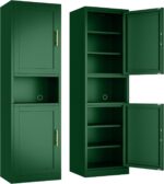 Tall Narrow Storage Cabinet 66.93" H Tall Bathroom Cabinet Metal Pantry Cabinets, 4 Adjustable Shelves for Kitchen, Home Office, Living Room, Dinning Room (20 inches Wide Green)