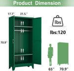 70.9" H Metal Armoire Wardrobe Closet, Adjustable Shelve, Clothes Drying Pole, Steel Wardrobe Cabinet for Bedroom (Green) - Image 2