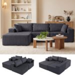 108" Boneless Couch, Cloud Sectional Couch with L-Shape Chaise, Modular Sectional Sofa with Deep Seat, Upholstered Couch for Living Room Bedroom, No Assembly Required (Grey, Left Facing Chaise)