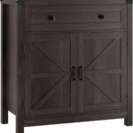 Coffee Bar Cabinet, Kitchen Storage Cabinet, Modern Farmhouse Buffet Sideboard with Drawer and Adjustable Shelf, Barn Door Accent Cabinets for Kitchen, Dining Room, Entryway, Dark Brown