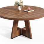 Round Dining Table for 4-6 People, 47 Inches Dining Room Table with Wooden Pedestal Base, Brown Dinner Tables, Circle Kitchen Tables for Dining Room, Kitchen, Living Room(Table Only)