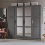 100% Solid Wood  4-Door Wardrobe with Mirrored Clothing Rods, No Shelves, Gray, 74.5" W x 72" H x 20.75" D, Renewable Eco-Friendly Wood, Made in Brazil