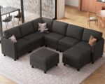 107.1" 8 Seats U Shaped Couch Modular Sectional Sofa Seat Couch with Storage Comfy Washable Sectional Couches for Living Room Sofas Set with Chaise,Dark Grey