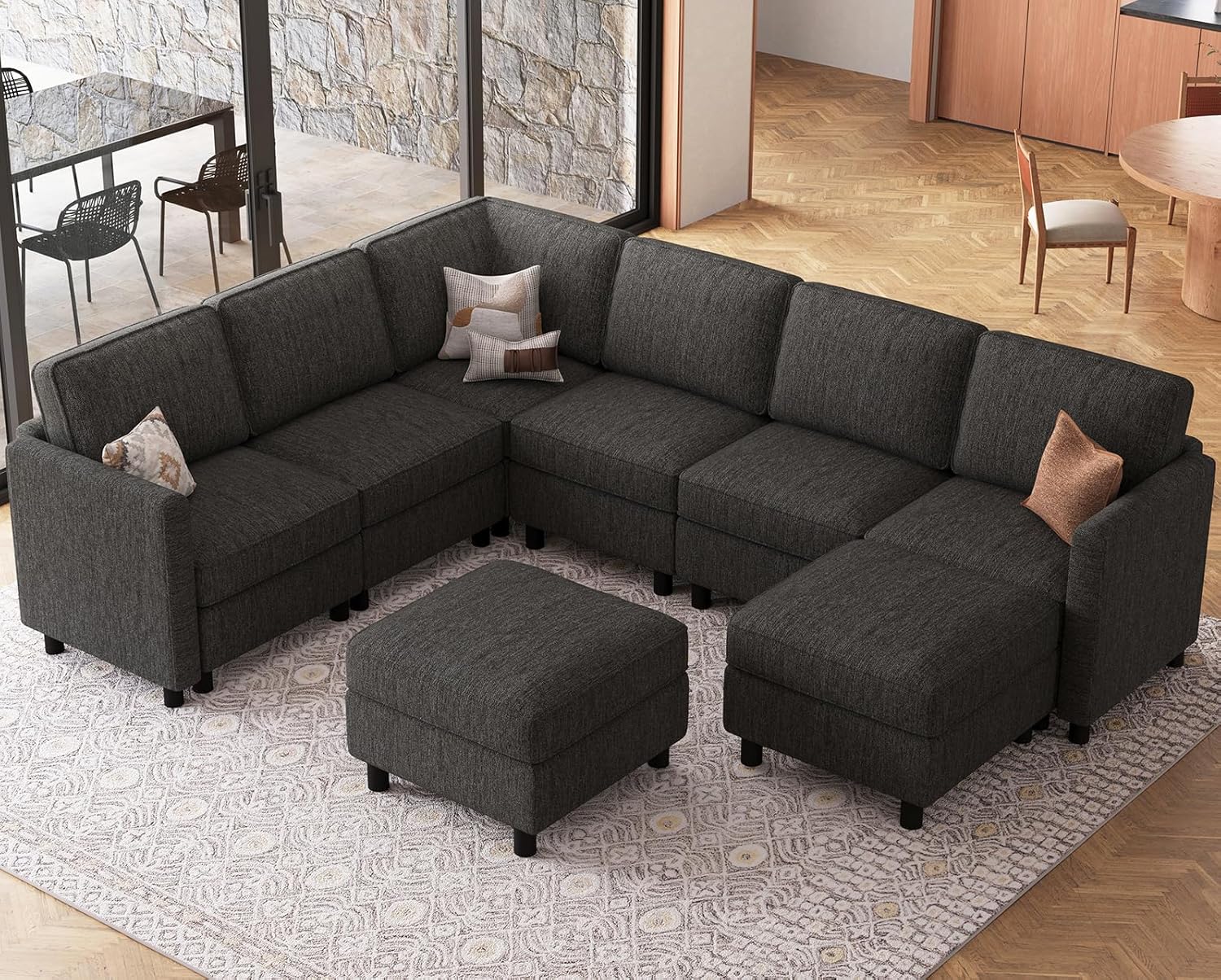 107.1" 8 Seats U Shaped Couch Modular Sectional Sofa Seat Couch with Storage Comfy Washable Sectional Couches for Living Room Sofas Set with Chaise,Dark Grey