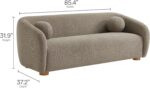 85 Inch Minimalist Curved Back Sofa in Taupe – Chenille Fabric Sofa with Ball Throw Pillows and Wood Feet – Modern 3-Seater Couch for Living Room - Image 2