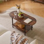 Rustic Coffee Table Small Coffee Table, TV Centre Table Stand 35 * 16 * 17", 2-Tier Oval Wood Tea Table for Living Room Apartment Rustic Brown - Image 2