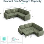 Sectional Sleeper Sofa with Storage Chaise & USB Charging, Convertible Pull Out Couch Bed Plush Corduroy Modular Sectional Couches for Living Room Apartment (Green) - Image 2