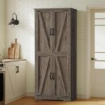 Tall Storage Cabinet, Kitchen Pantry Cabinet with 4 Shelves, Adjustable Shelves, Pantry Cabinets with 4 Barn Doors, Tall Kitchen Cabinets for Dining Room, Living Room, Dark Walnut