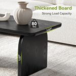 Farmhouse Coffee Table, 47 Inches Wooden Center Tables with Rounded Corners, Rectangular Living Room Tables, Modern Low Cocktail Tea Furniture for Living Room (Black) - Image 2