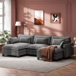 Modular Sectional Sofa 110.6" U-Shaped Modern Comfy Cloud Couch, 5-Seat Chenille Deep Seat Sofa with Throw Pillow & Movable Ottoman for Living Room, Bedroom and Apartment, Grey