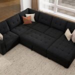 Sectional Sleeper Sofa with Pull Out Bed, Sleeper Sectional Couch for Living Room, Sleeper Sofa Bed with Storage Chaise, Velvet Black